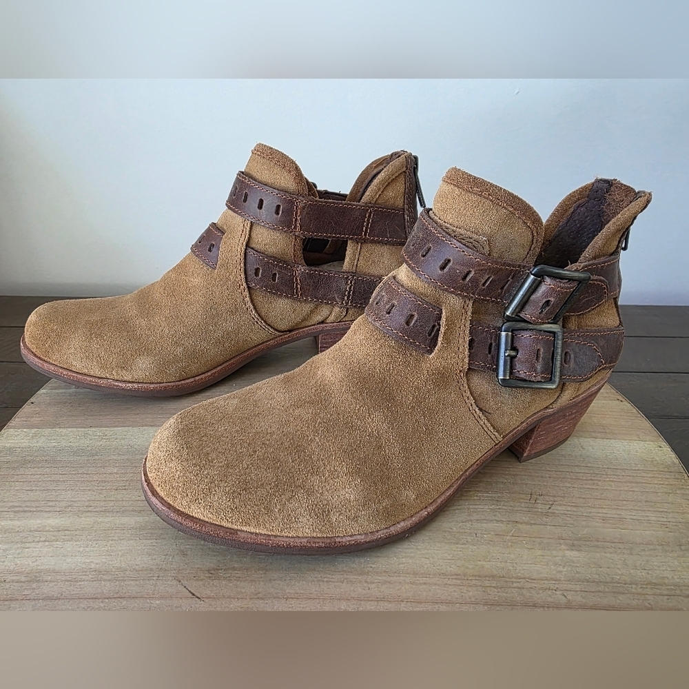 UGG Tan Suede Patsy Chestnut Buckle Ankle Booties- Womens SZ 6 - Picture 5 of 11